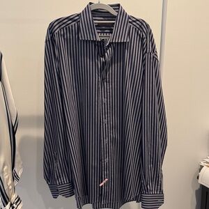 Etro Men's Navy and Gray Striped Shirt